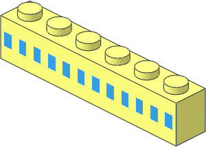 Brick  1 x  6 with Centered 12 Light Blue Squares Pattern