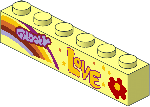 Brick  1 x  6 with "GROOVY", "LOVE", Rainbow, Flower Pattern