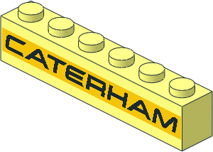 Brick  1 x  6 with Black "CATERHAM" on Yellow Stripe Pattern