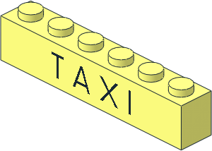 Brick  1 x  6 with Black Thin "TAXI" Pattern