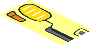 ~Tile  1 x  4 with Dark Bluish Grey Vehicle Grille and Trapezoidal Logo, and Yellow and Orange Headlights Pattern - Half