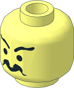 Minifig Head with Moustache Curly and Split, Long Wavy Eyebrows Pattern