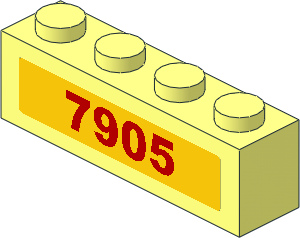 Brick  1 x  4 with Red "7905" on Yellow Background Sticker