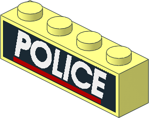 Brick  1 x  4 with White "POLICE" and Red Line on Black Sticker