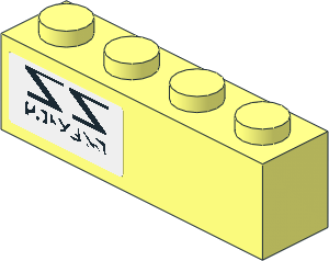 Brick  1 x  4 with Mirrored Black "ZZ" and Aurebesh Characters Sticker