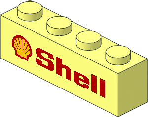 Brick  1 x  4 with "Shell" and Shell Logo 1971 - Logo Left Sticker