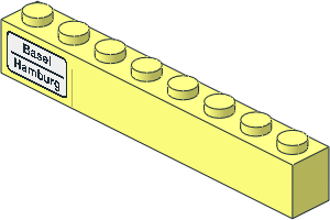 Brick  1 x  8 with "Basel - Hamburg" Left Sticker