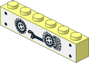 Brick  1 x  6 with Black Wrench and Three Wheels with Tyres Sticker