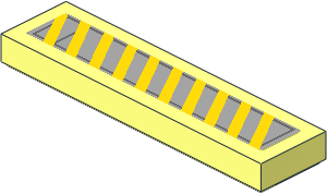 Tile  1 x  4 with 10 Yellow Diagonal Stripes and Dark Bluish Grey Lines on Light Bluish Grey Background Sticker