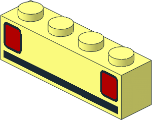 Brick  1 x  4 with Basic Car Taillights Black Bumper Pattern
