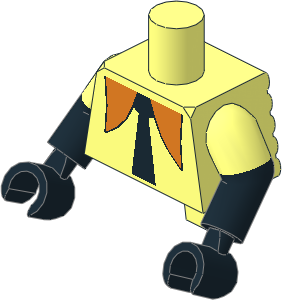 Minifig Torso Short with Ridged Extended Back with Dual Mould Arms and Hands with Orange Collar and Black Tie Pattern