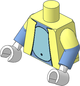 Minifig Torso with Dual Mould Arms and Hands with Jacket over Medium Blue Skin and Light Blue Waist Pattern