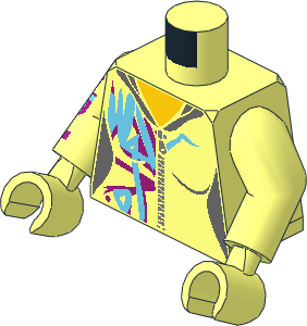 Minifig Torso with Arms and Hands with Female Hoodie with Zipper, Magenta and Medium Azure Markings Pattern