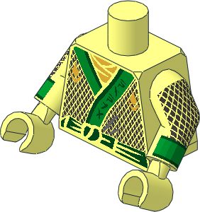 Minifig Torso with Arms and Hands with Green Robe with Diamonds and Green Emblem Pattern