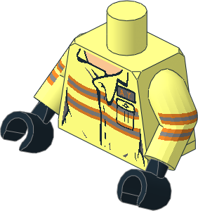Minifig Torso with Arms and Hands with Jumpsuit, Orange and Silver Lines and "A.Y." ID Badge Pattern