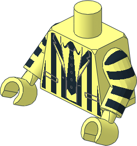 Minifig Torso with Arms and Hands with Black Tie and Stripes Pattern
