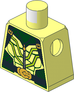 Minifig Torso with Black Striped Vest, Lime Lines, Zipper and Belt with Gold Arrow Buckle Pattern