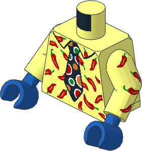 Minifig Torso with Arms and Hands with Dotted Black Tie and Red Peppers Pattern