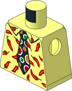 Minifig Torso with Dotted Black Tie and Red Peppers Pattern