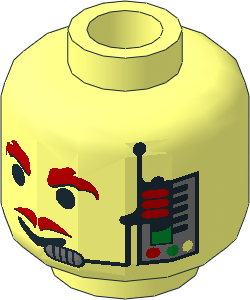 Minifig Head with Red Moustache, Eyebrows and Headset Pattern