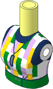 Figure Friends Woman Torso with White Sleeveless Top with Dark Blue Trim, Lavender/Yellow/Green Rectangles, Green Belt and Silver Necklace Pattern