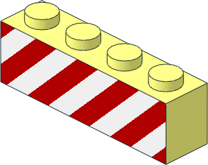 Brick  1 x  4 with Red Diagonal Stripes and White Background Pattern