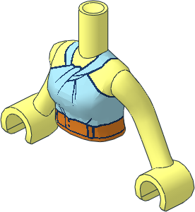 Figure Friends Woman Torso with Arms with Metallic Light Blue Halter Top with Dark Blue Trim and Orange Belt Pattern