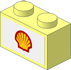 Brick  1 x  2 with Shell Logo 1971 on White Background Sticker