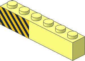 Brick  1 x  6 with Black and Yellow Danger Stripes Left Sticker