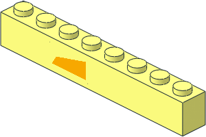 Brick  1 x  8 with Bright Light Orange Trapezoid Long Left Sticker