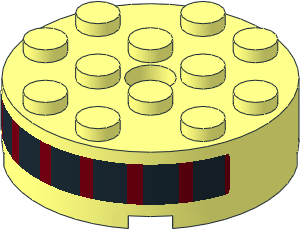 Brick  4 x  4 Round with Pinhole and Snapstud with 8 Black Rectangles on Dark Red Background Sticker