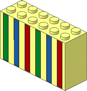 Brick  2 x  6 x  3 with Green, Blue and Red Vertical Stripes Pattern