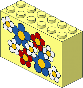 Brick  2 x  6 x  3 with Blue, Red and White Flowers with Yellow Centers Pattern