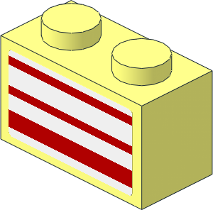 Brick 1 x  2 with  3 Red Horizontal Stripes on Both Sides Stickers