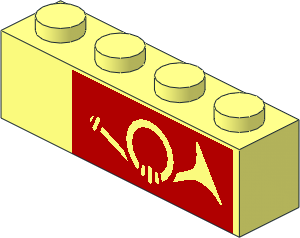 Brick  1 x  4 with Mail Horn on Red Background Right-Aligned Pattern