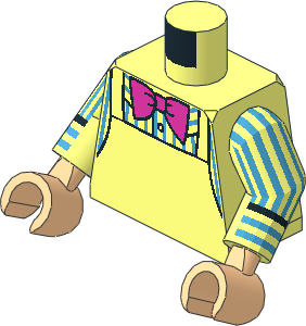 Minifig Torso with Arms and Hands with Blue Pinstriped Shirt, Apron and Pink Bowtie Pattern