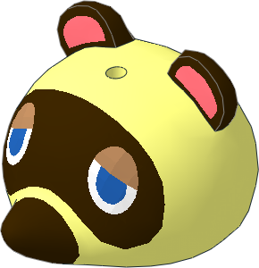 Minifig Head Animal Crossing Raccoon Tom Nook with Dark Brown Face, Coral Auricles and Blue Eyes Pattern