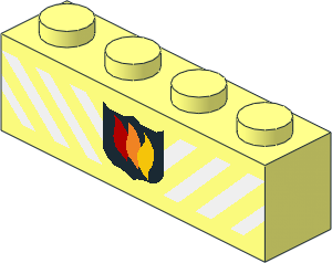 Brick  1 x  4 with Fire Logo and White Diagonal Stripes Pattern