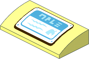 Slope Brick Curved  2 x  4 with Underside Studs with White Sign, Dark Azure Header and Light Blue Text and Leaf Pattern