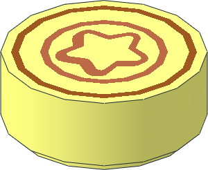 Tile  1 x  1 Round with Dark Orange and Medium Nougat Star and Concentric Circles Pattern