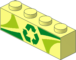 Brick  1 x  4 with Lime and Green Triangles and Recycling Arrows Pattern
