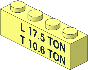 Brick  1 x  4 with Black "L 17.5 TON" and "T 10.6 TON" Pattern