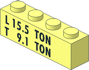 Brick  1 x  4 with Black "L 15.5 TON" and "T  9.1 TON" Pattern