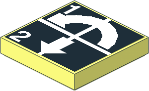 Tile  2 x  2 with White Arrows Curved Counterclockwise and Down, "1", and "2" on Black Sticker