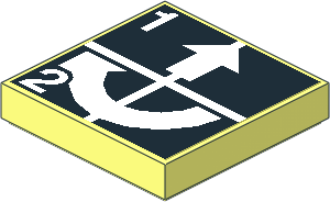 Tile  2 x  2 with White Arrows Up and Curved Clockwise, Numbers One and Two on Black Sticker