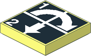 Tile  2 x  2 with White Arrows Curved Clockwise and Down, Numbers One and Two on Black Sticker