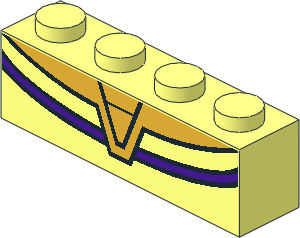 Brick  1 x  4 with Metallic Gold V-Neck Collar and Curved Dark Purple Line Pattern