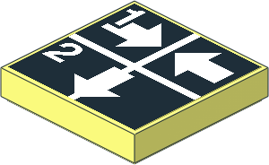 Tile  2 x  2 with White Arrows Right, Left and Down, Numbers One and Two on Black Sticker