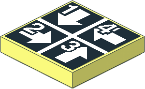 Tile  2 x  2 with White Arrows Down, Right, Up and Left, Numbers One to Four on Black Sticker