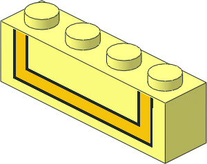 Brick  1 x  4 with Black Outlined Yellow U-form Pattern